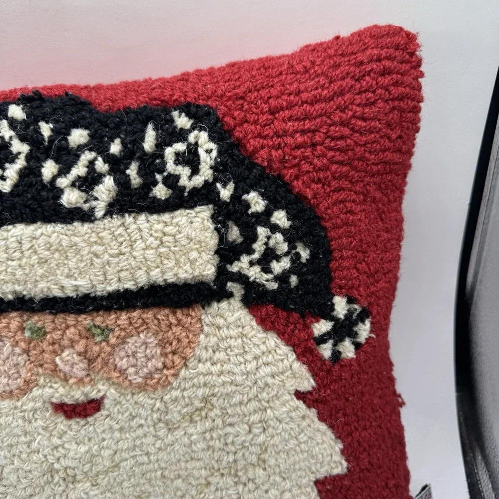 Chandler 4 Corners Hand Hooked 100% Wool Pillow Santa Christmas Laura Megroz